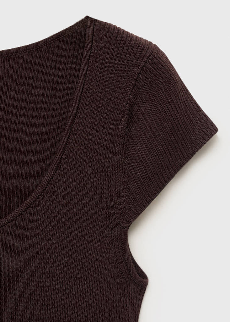 Short-sleeved ribbed sweater — Chocolate