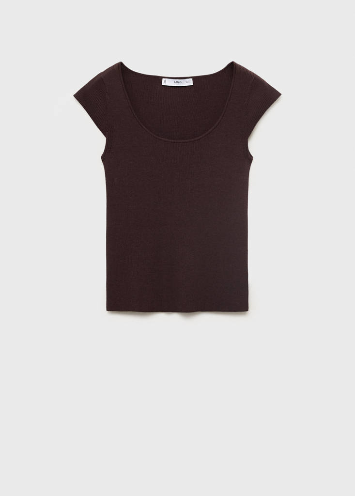 Short-sleeved ribbed sweater — Chocolate