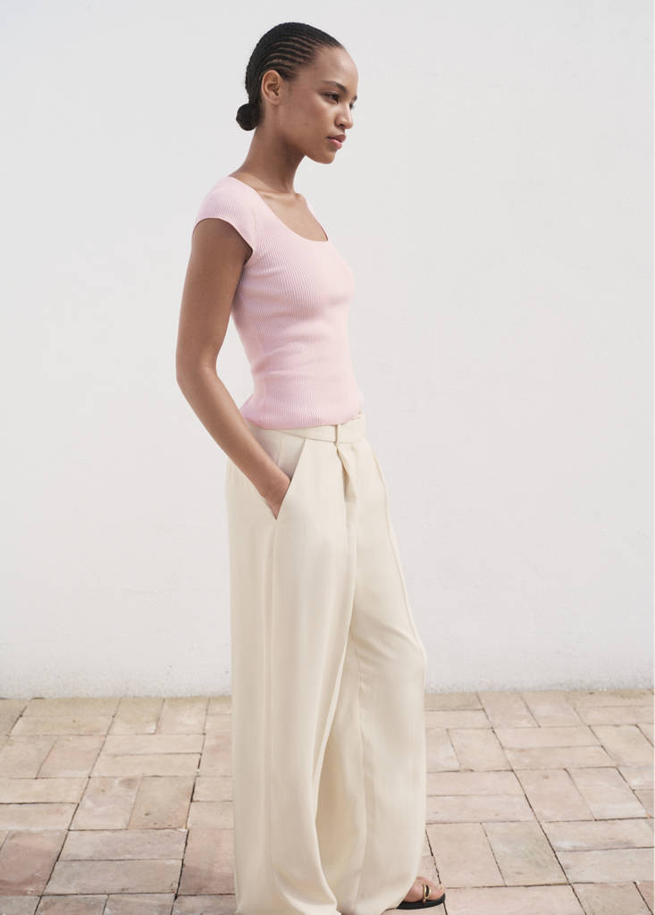 Short-sleeved ribbed sweater — Pastel Pink