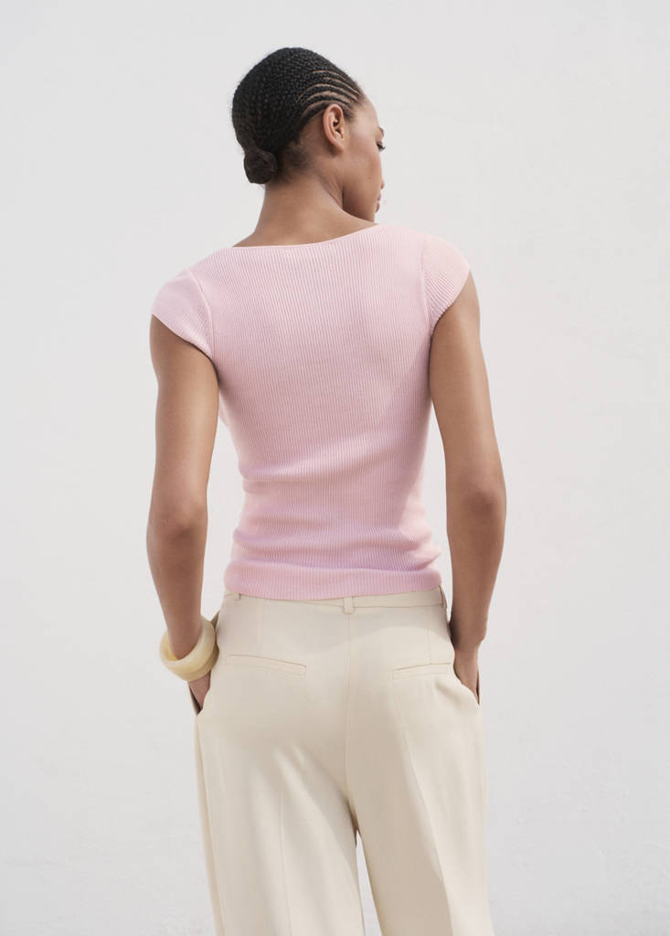 Short-sleeved ribbed sweater — Pastel Pink