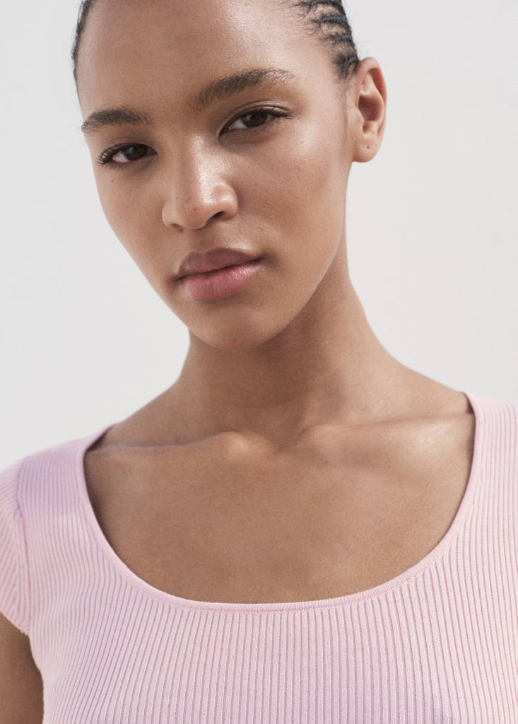 Short-sleeved ribbed sweater — Pastel Pink