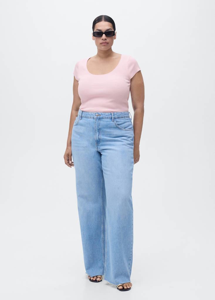 Short-sleeved ribbed sweater — Pastel Pink