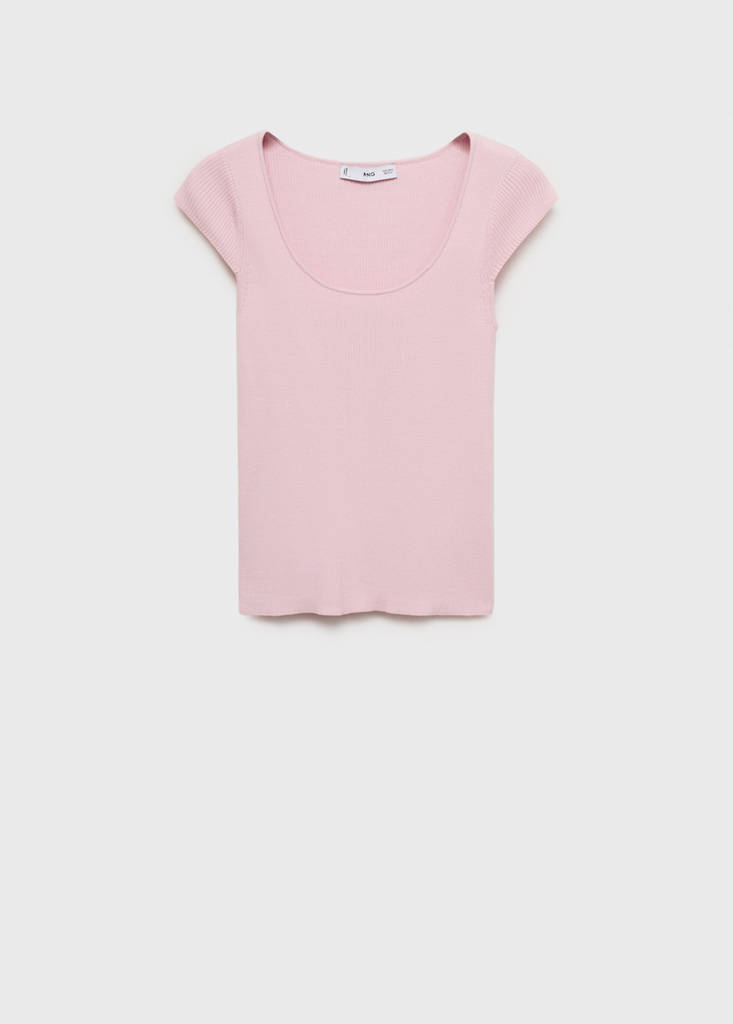 Short-sleeved ribbed sweater — Pastel Pink