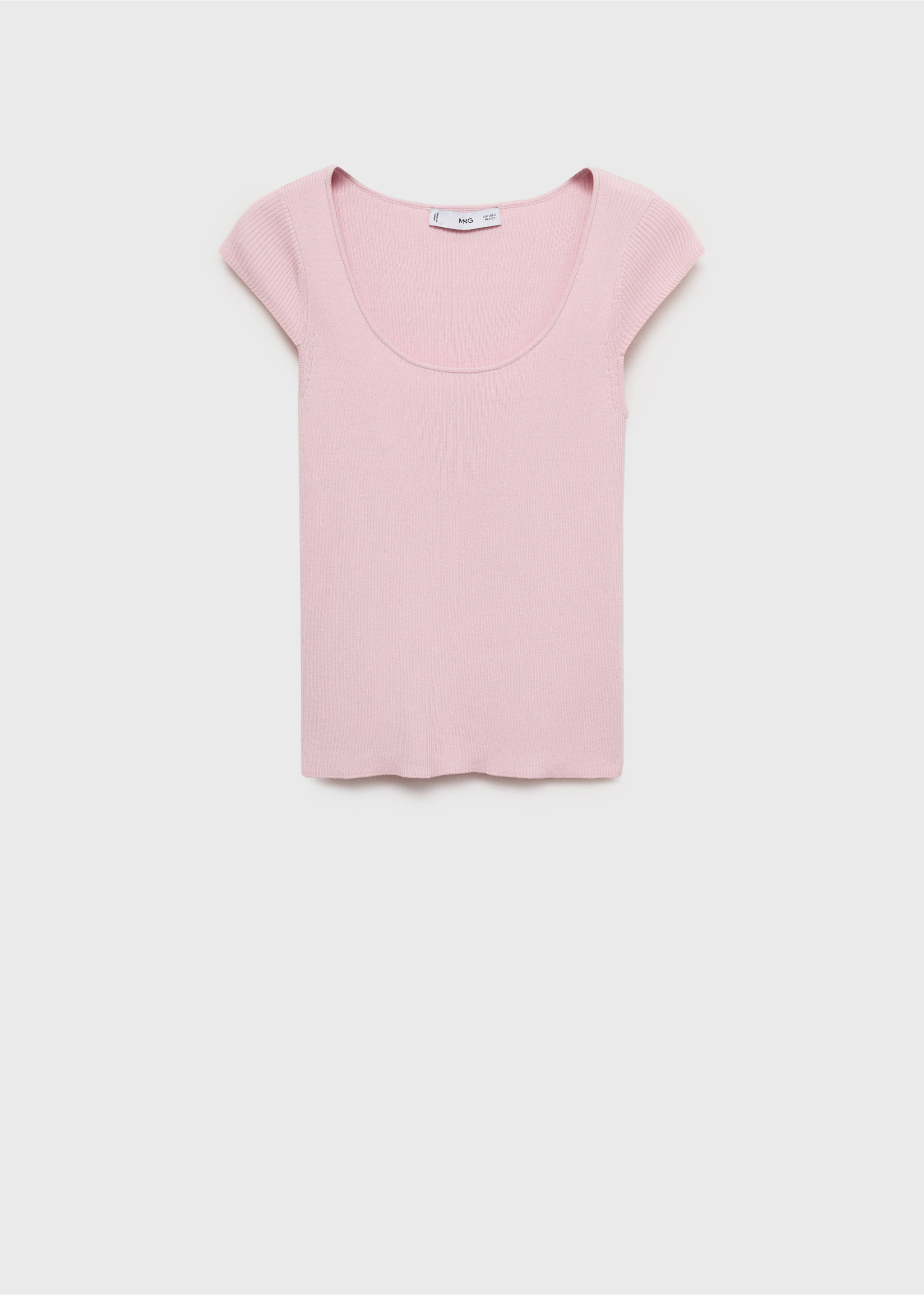 Short-sleeved ribbed sweater - Article without model, Pastel Pink. Ref: 17024100-00.