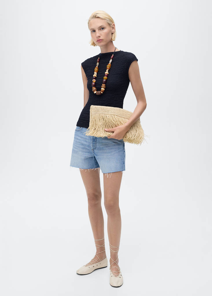 Textured cotton top — Navy