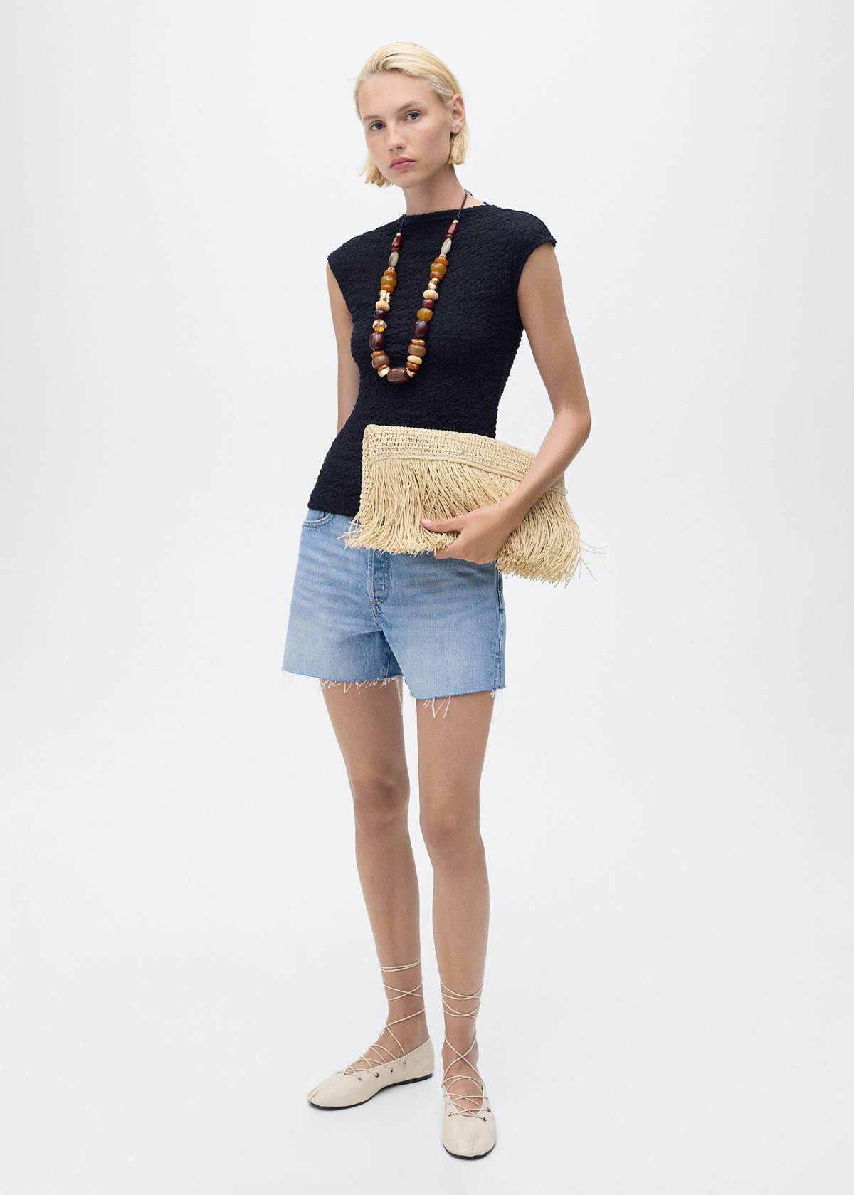 Textured cotton top — Navy