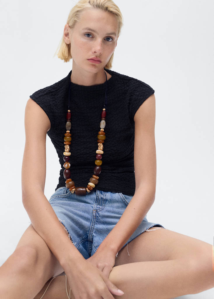 Textured cotton top — Navy