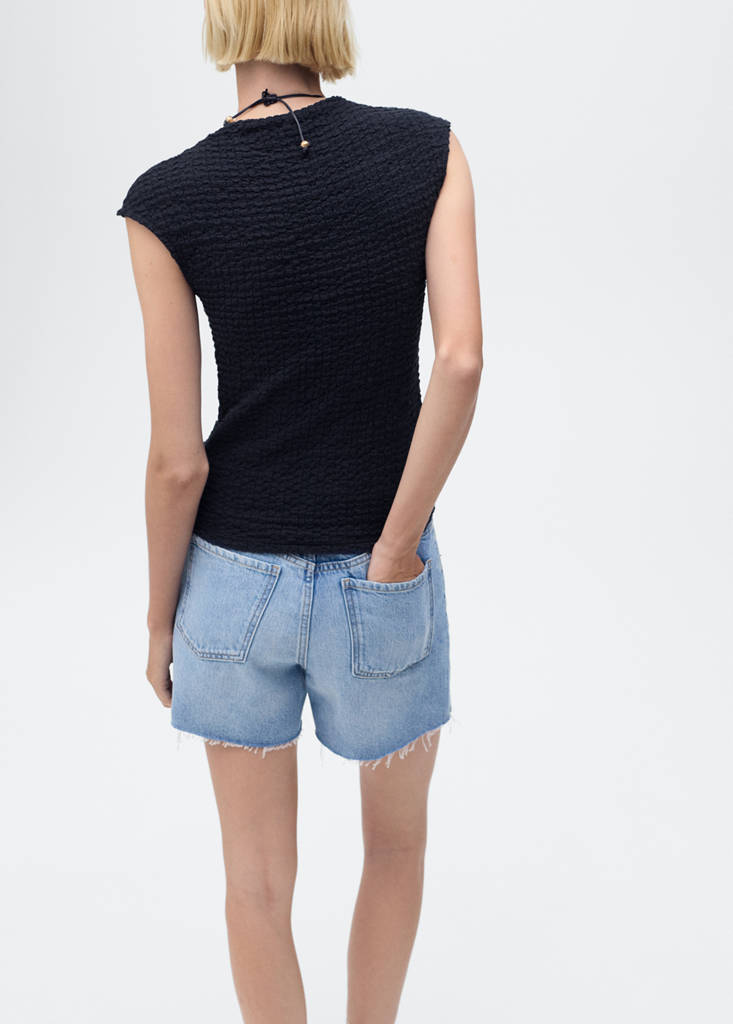 Textured cotton top — Navy