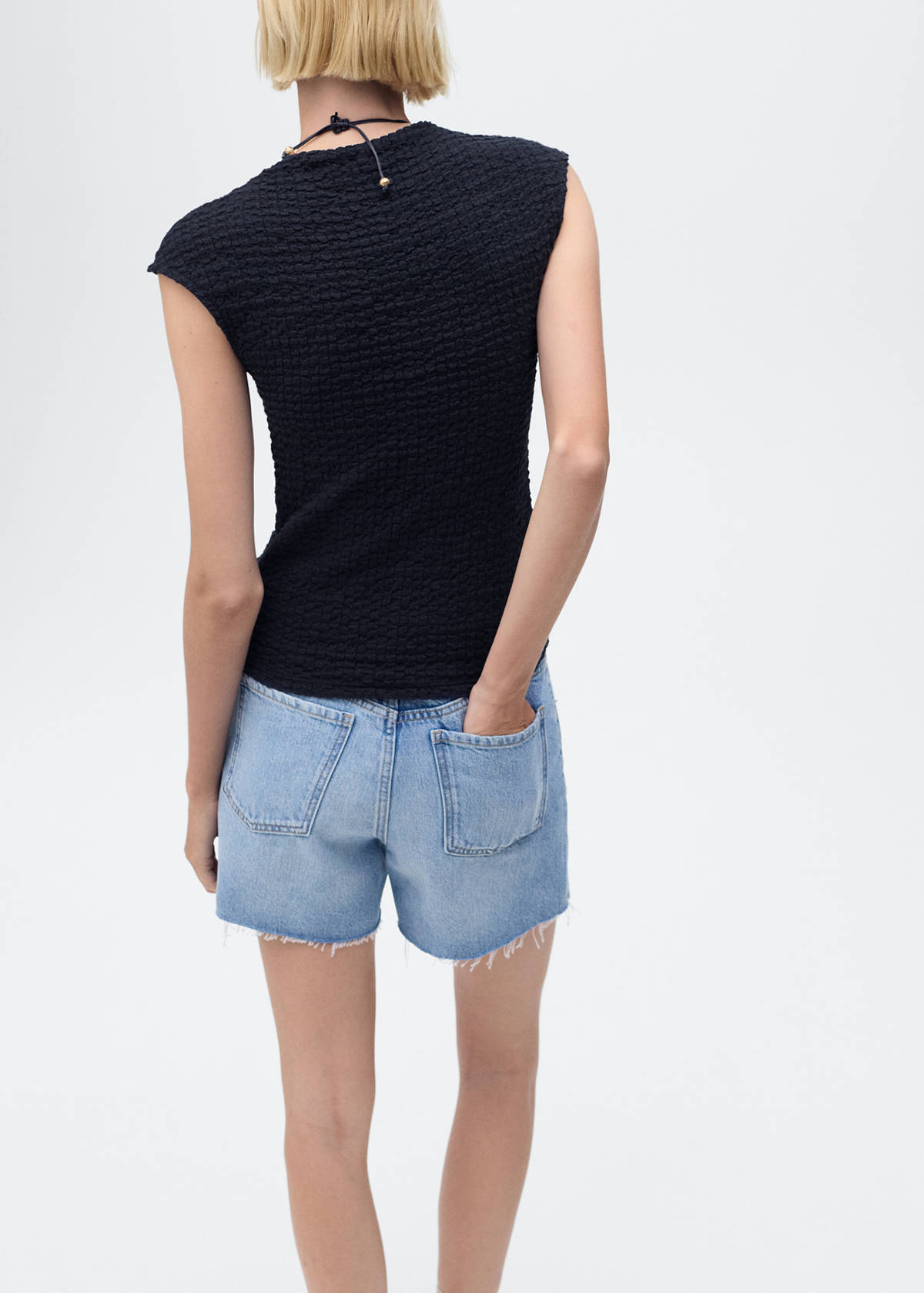 Textured cotton top — Navy