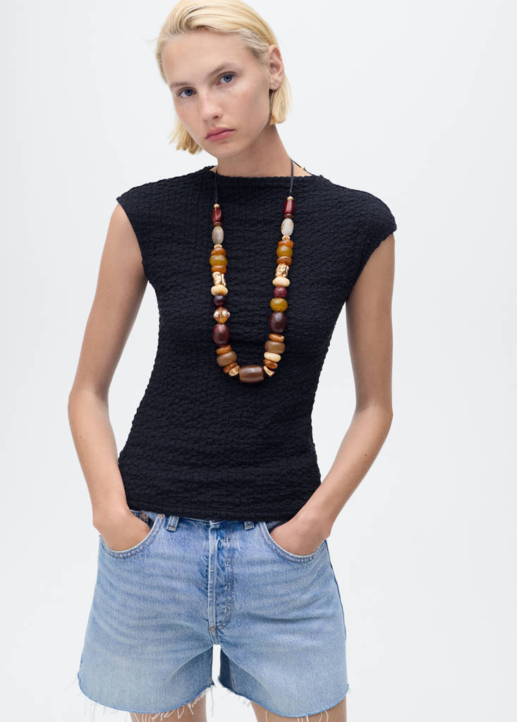 Textured cotton top — Navy