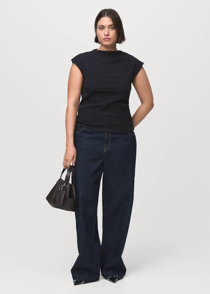 Textured cotton top — Navy
