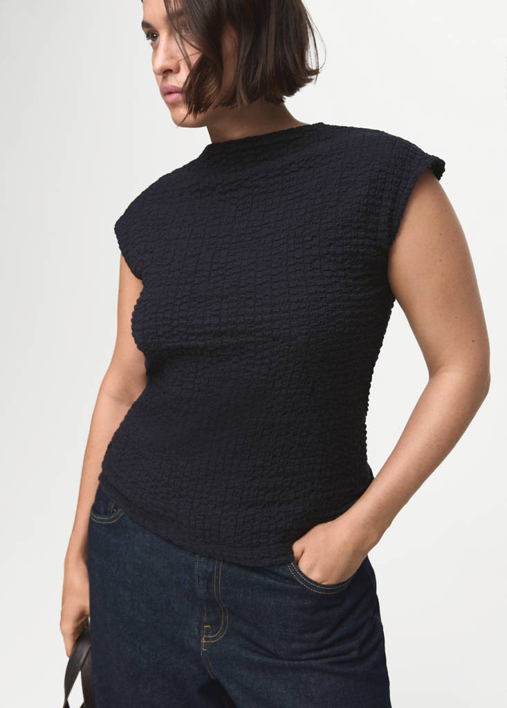 Textured cotton top — Navy