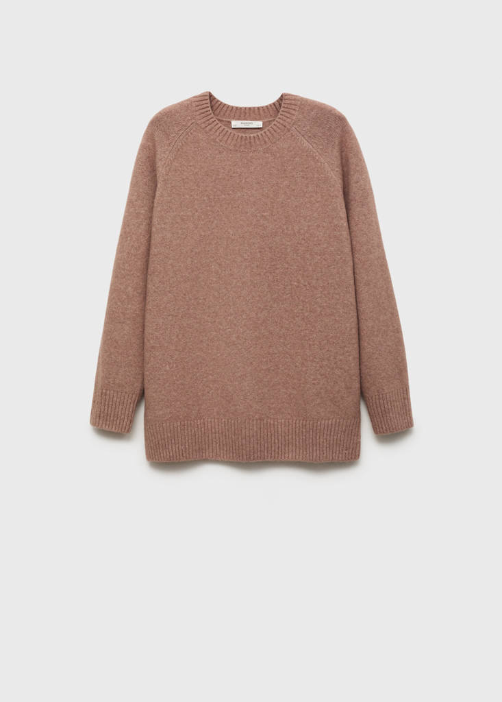 Round-neck knitted sweater — Medium Brown