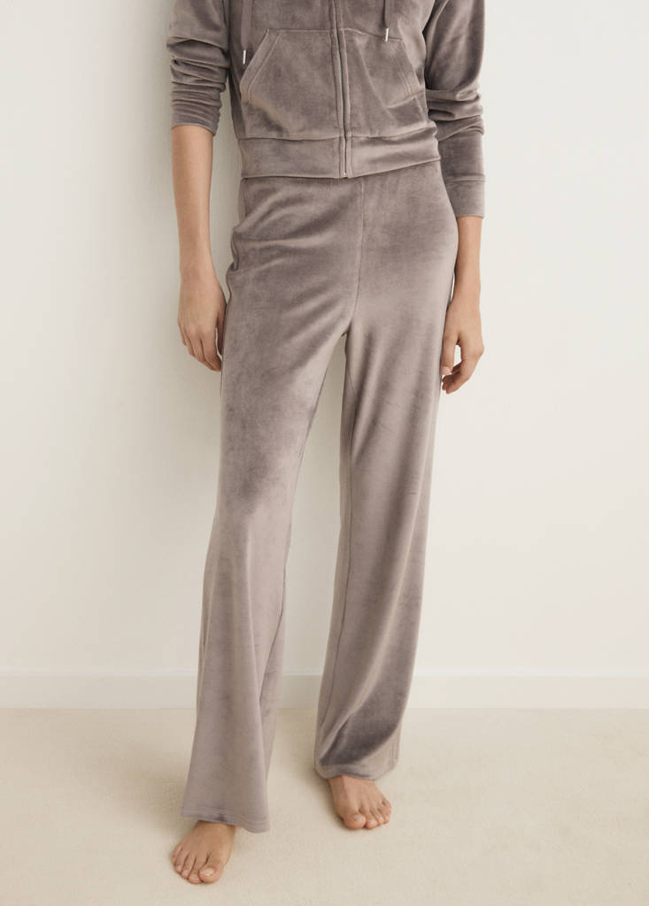 Soft-touch velour trousers — Medium Brown