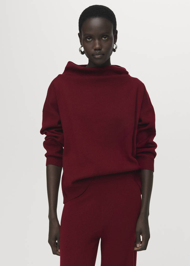 Ruched turtleneck sweater — Maroon