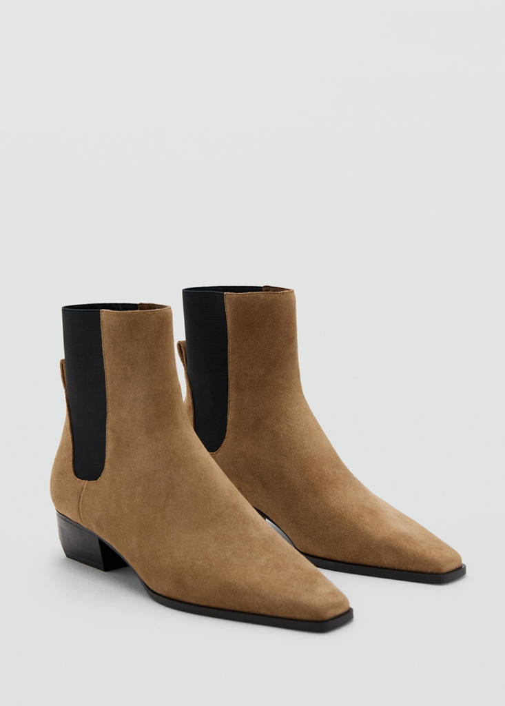 Heel suede ankle boot — Medium Brown