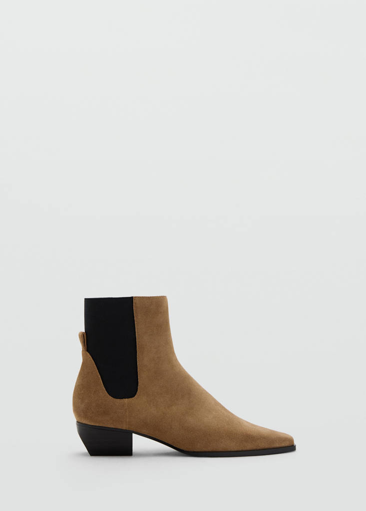 Heel suede ankle boot — Medium Brown
