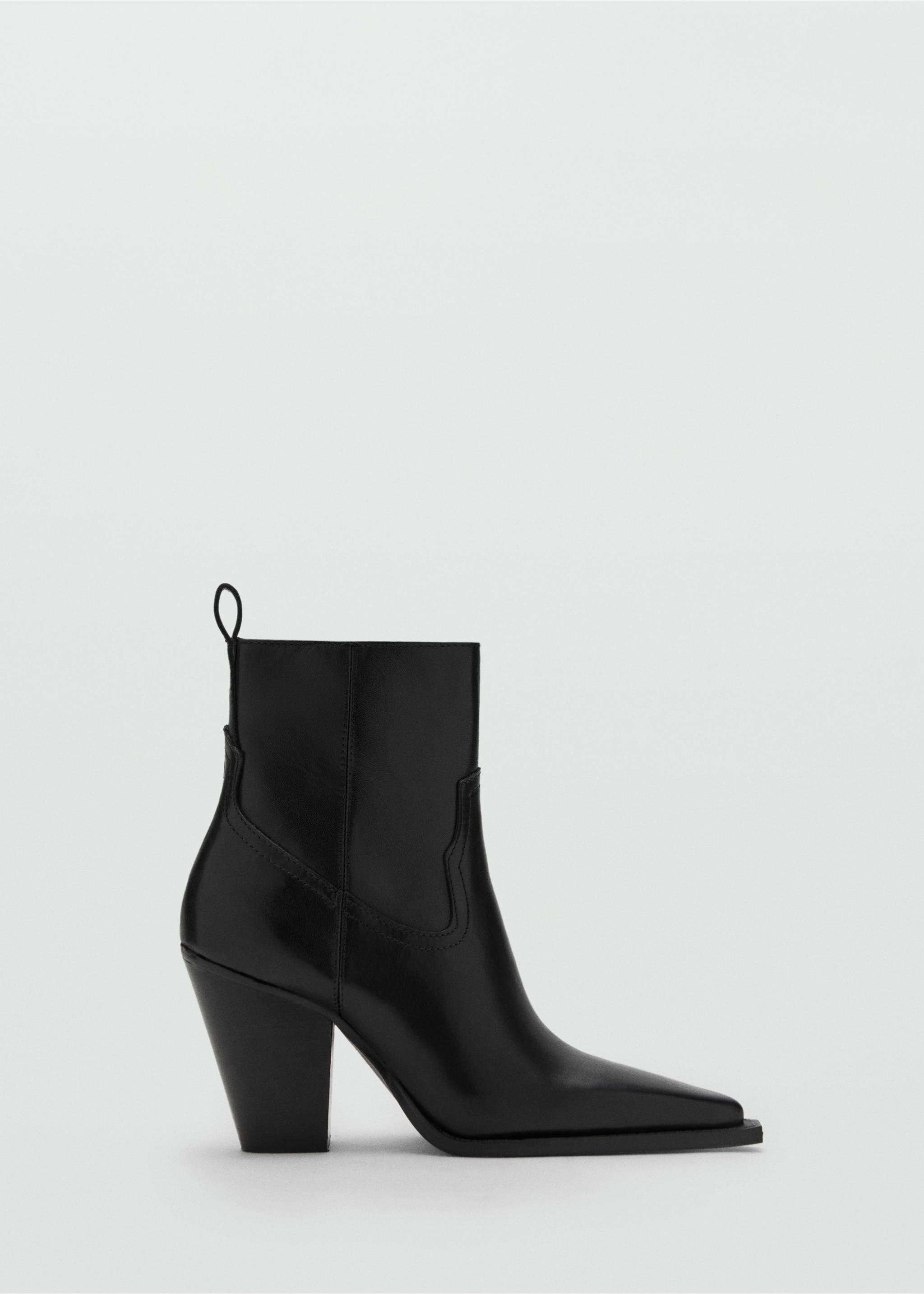 Bottines cuir talon bloc - Article sans modèle, Noir. Ref: 17024115-00.