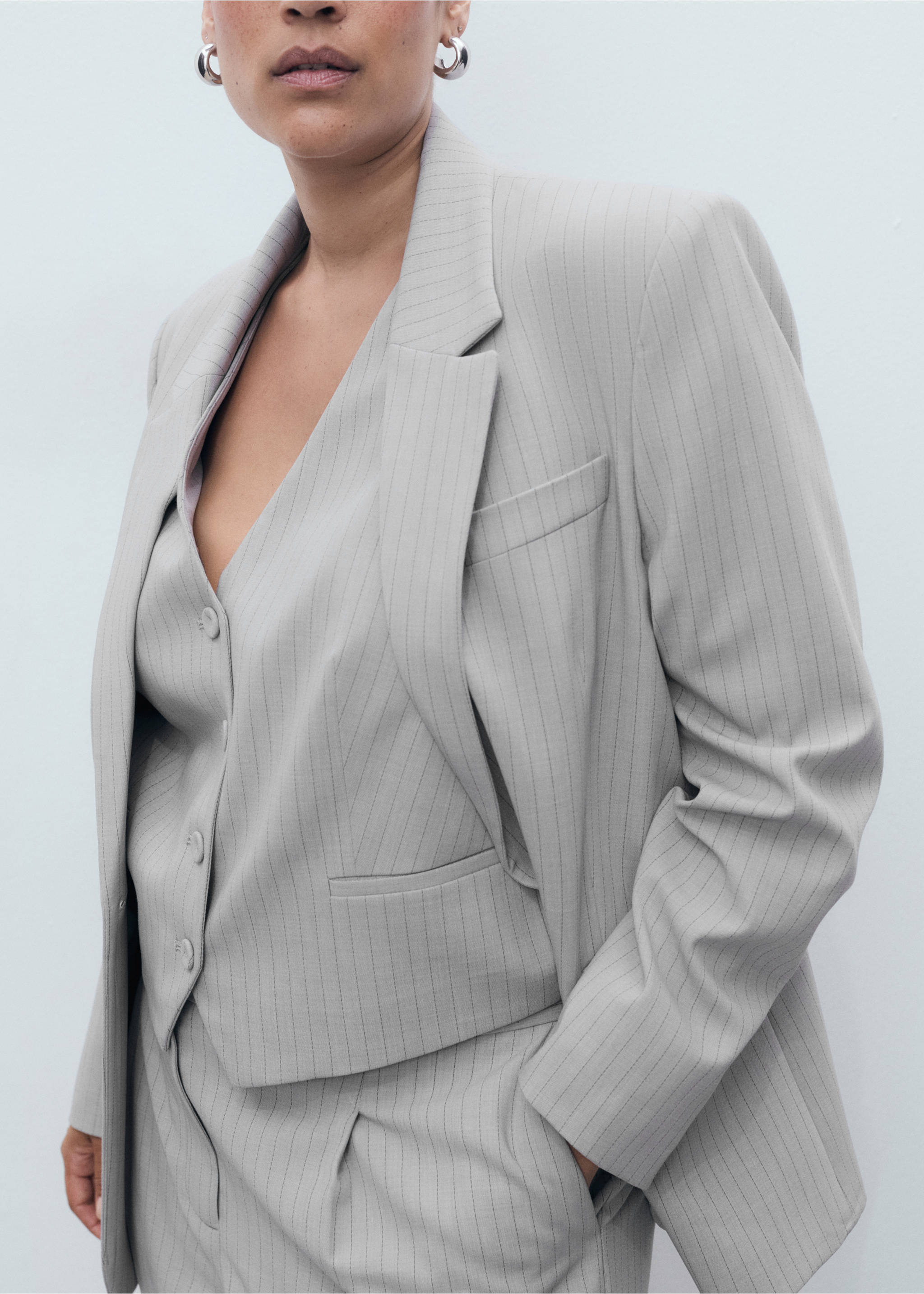 Pinstriped suit waistcoat - Details of the article 5, Grey. Ref: 17024121-00.