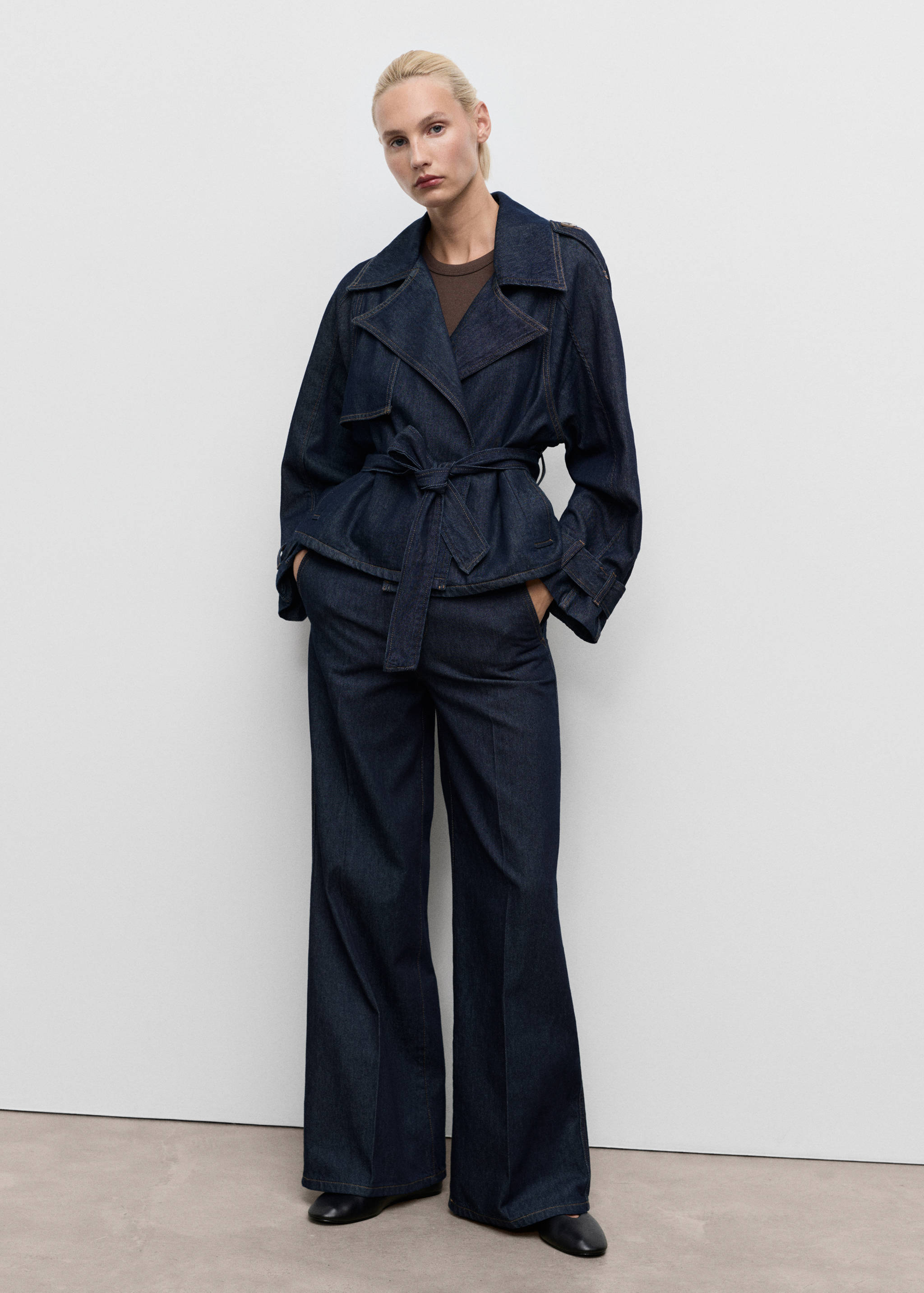 Wide-leg denim broek met riemlusjes - Overzichtstekening