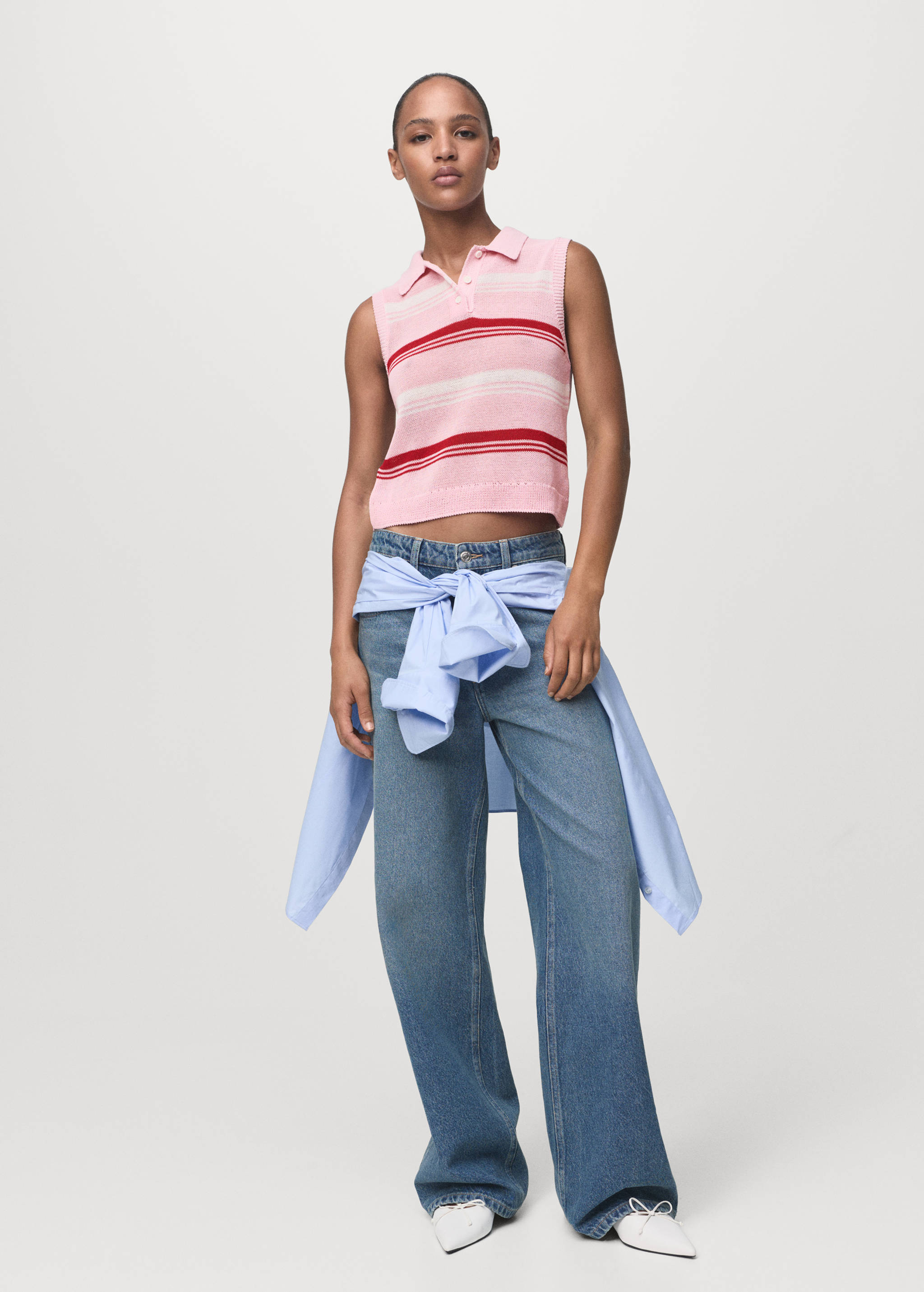 Striped knitted polo-neck top - General plane