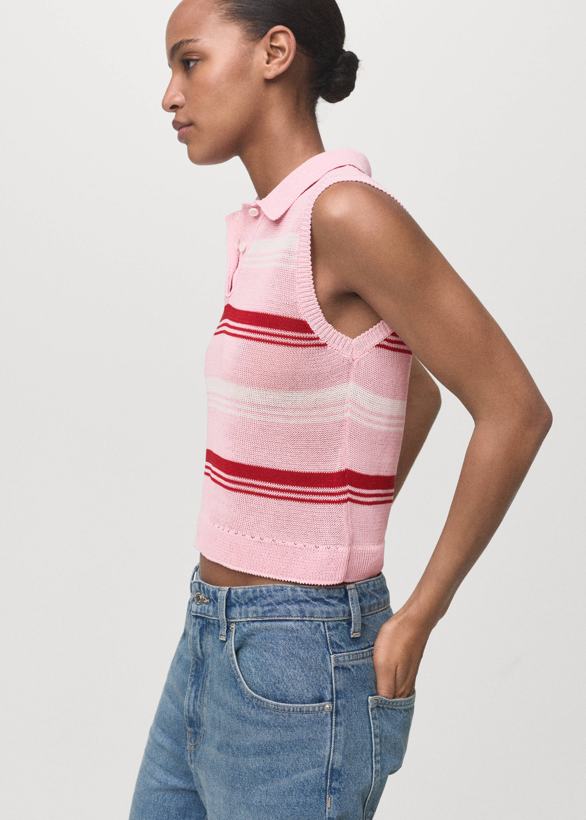 Striped knitted polo-neck top - Medium plane