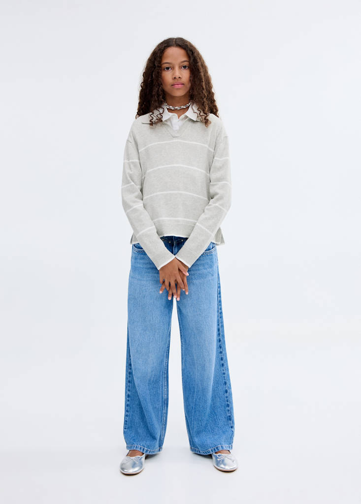 Striped polo-neck sweater — Light Heather Grey