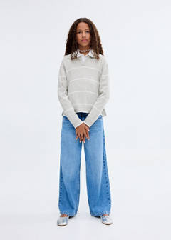 Striped polo-neck sweater — Light Heather Grey 2