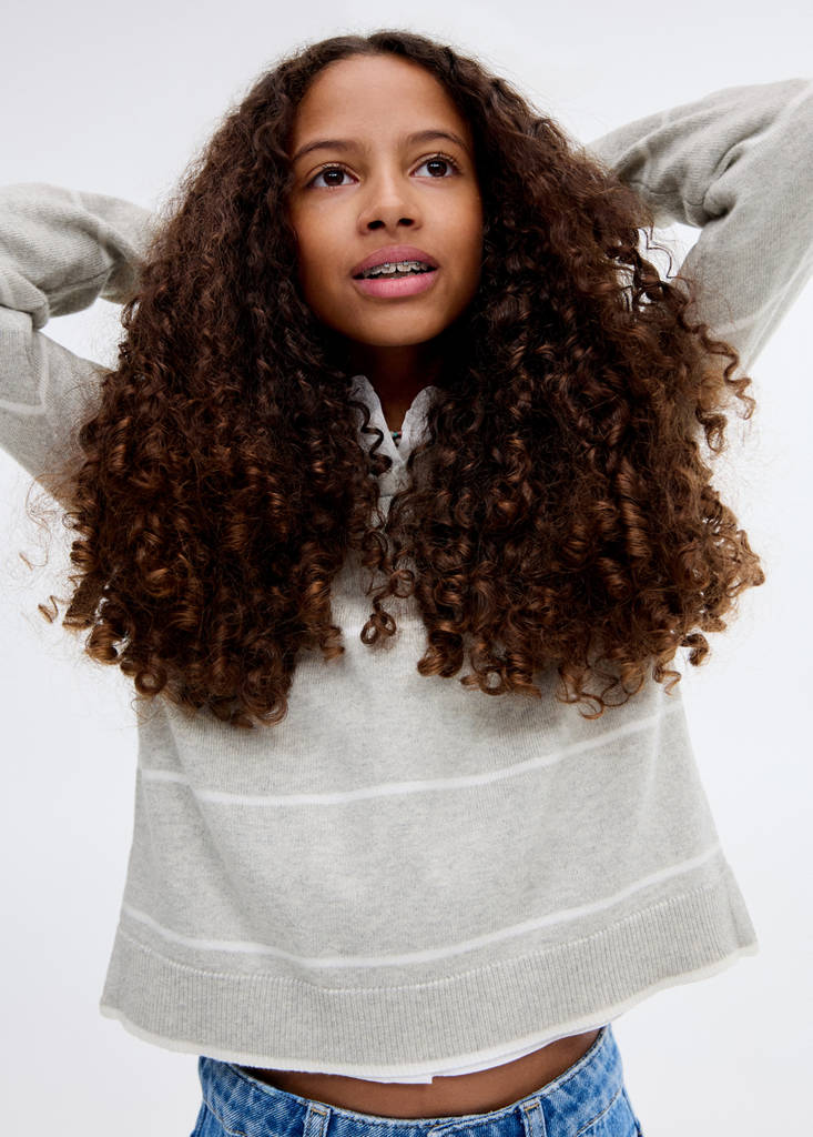 Striped polo-neck sweater — Light Heather Grey