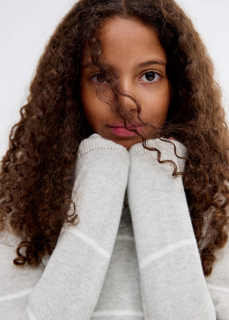 Striped polo-neck sweater — Light Heather Grey