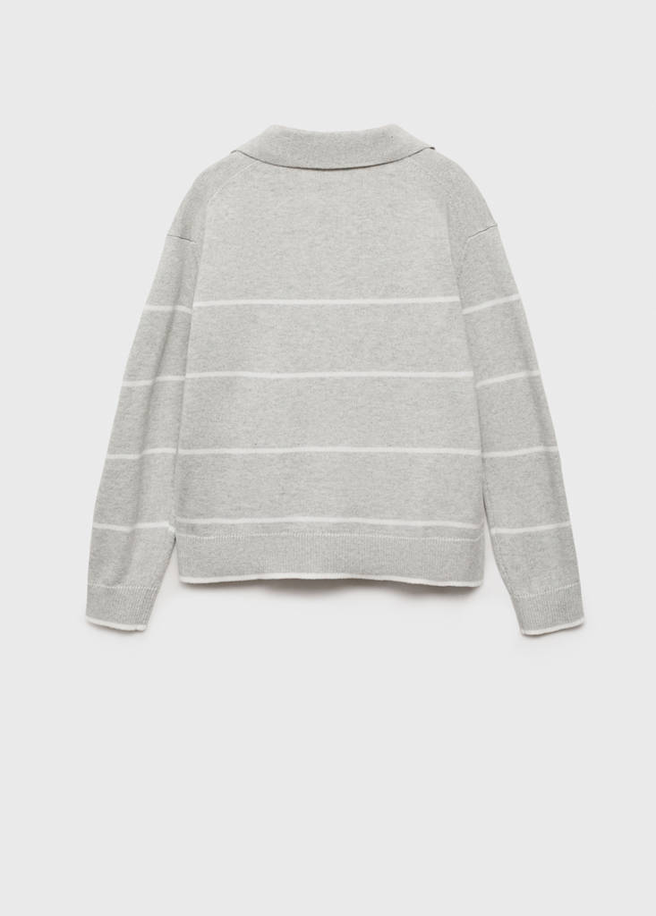 Striped polo-neck sweater — Light Heather Grey