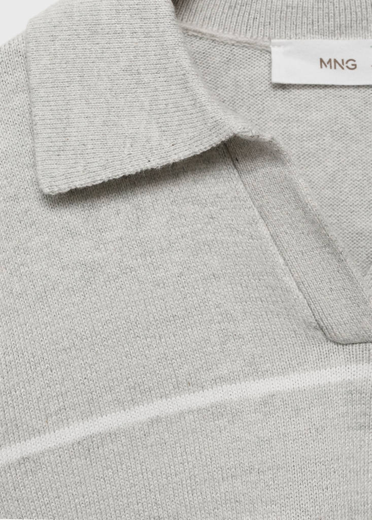 Striped polo-neck sweater — Light Heather Grey