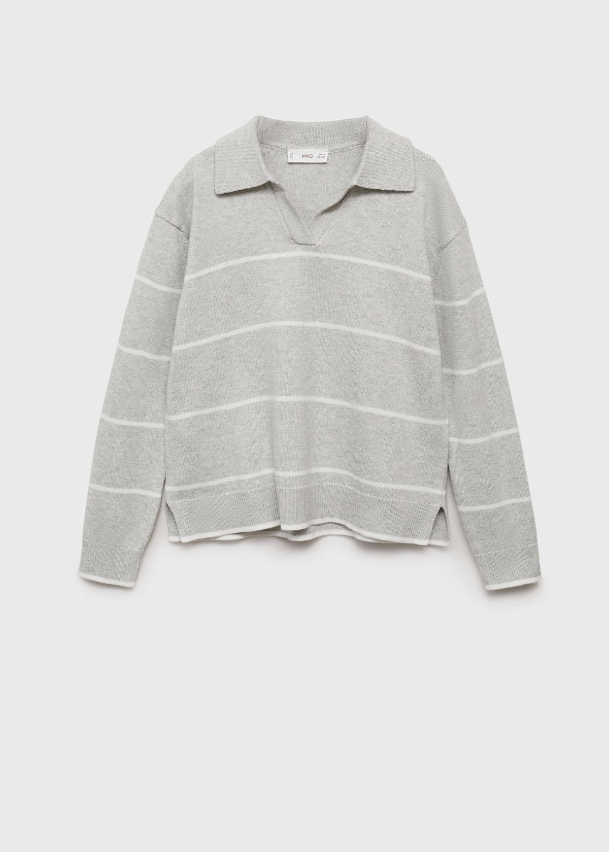 Striped polo-neck sweater — Light Heather Grey