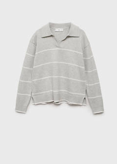 Striped polo-neck sweater — Light Heather Grey 3