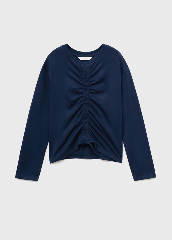 Gathered cotton t-shirt — Navy