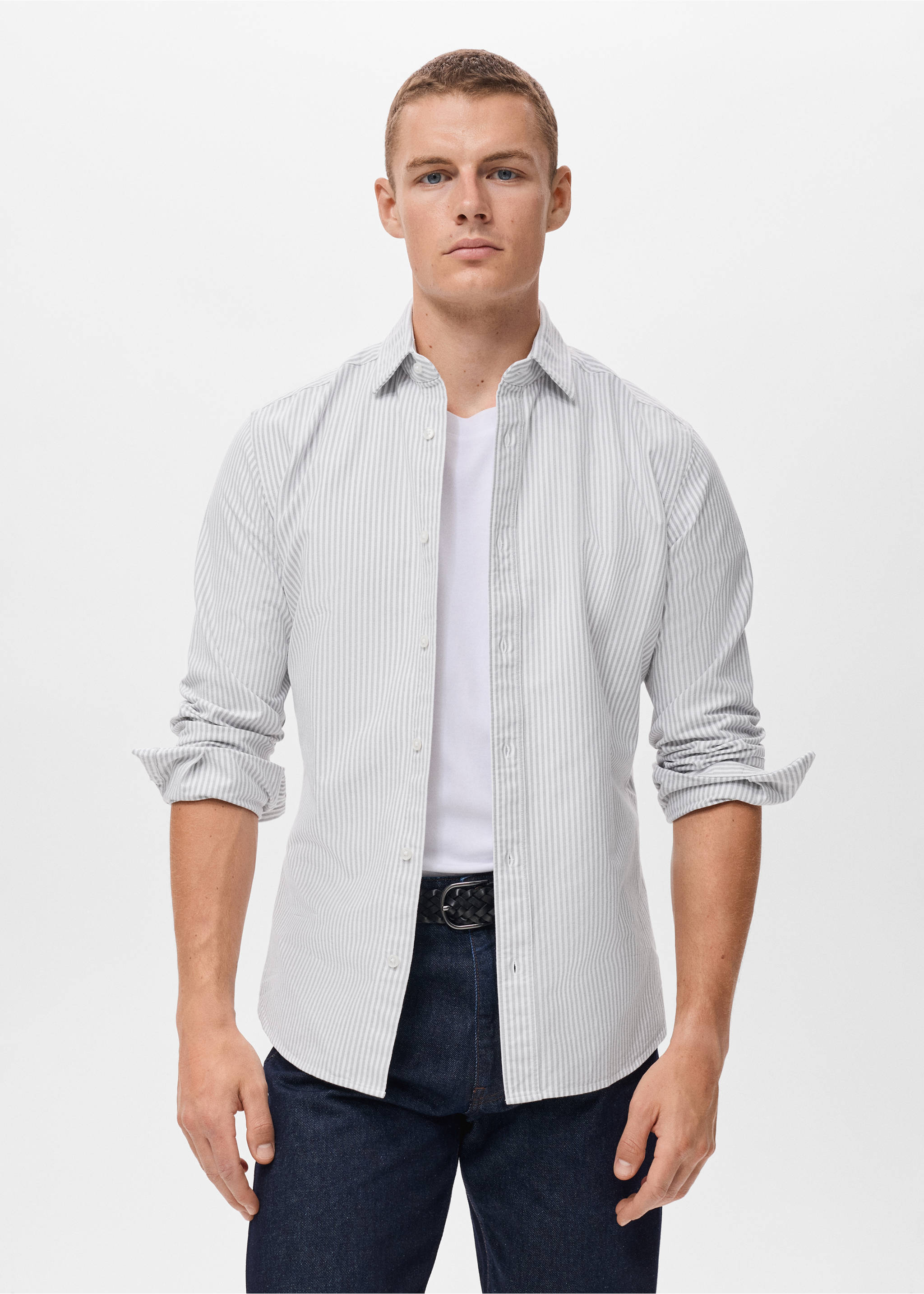 Camisa 100% algodón rayas kodak - Plano medio, Gris. Ref: 17024433-00.