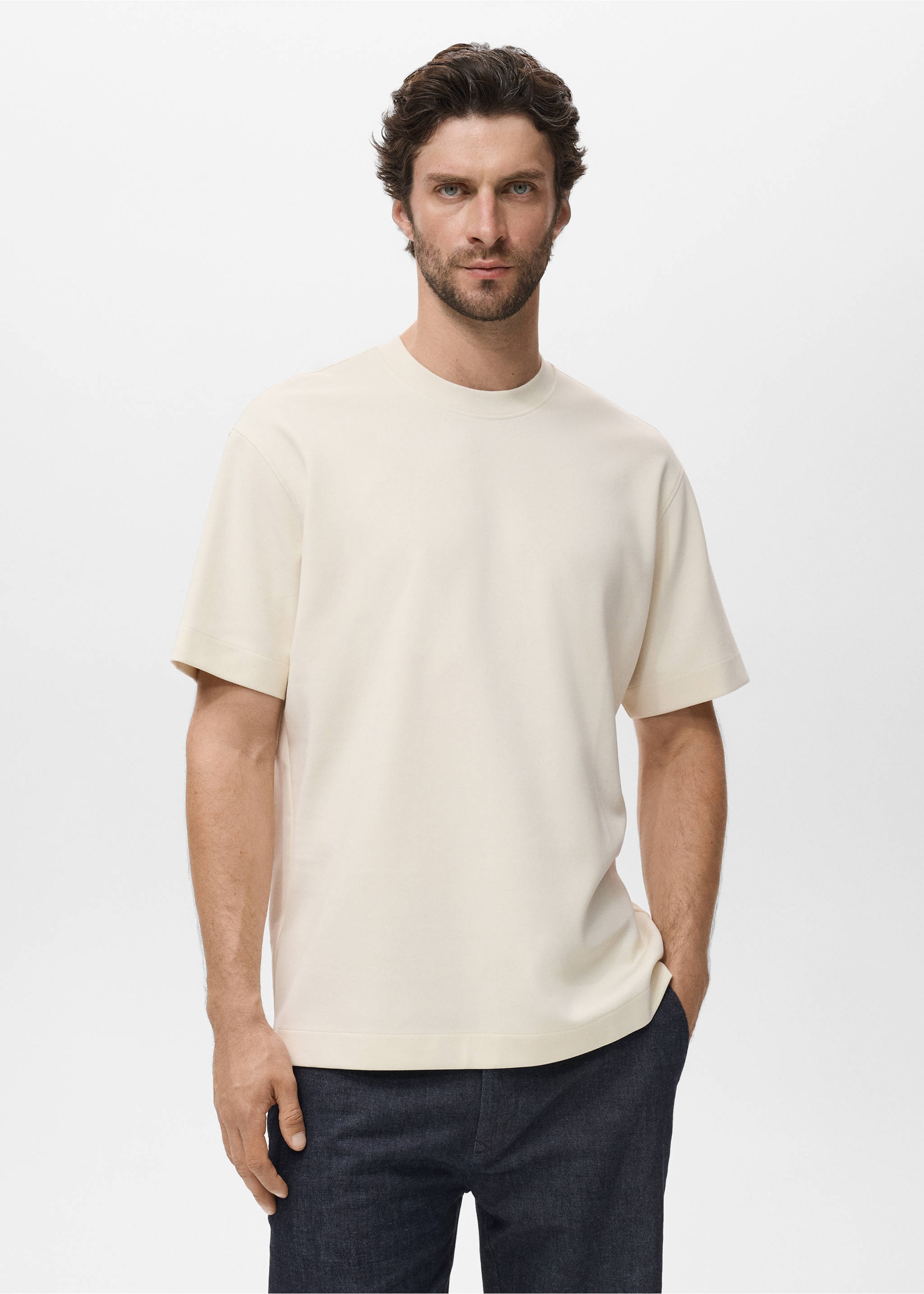 Camiseta tejido sudadera relaxed fit - Plano medio, Arena. Ref: 17024436-00.