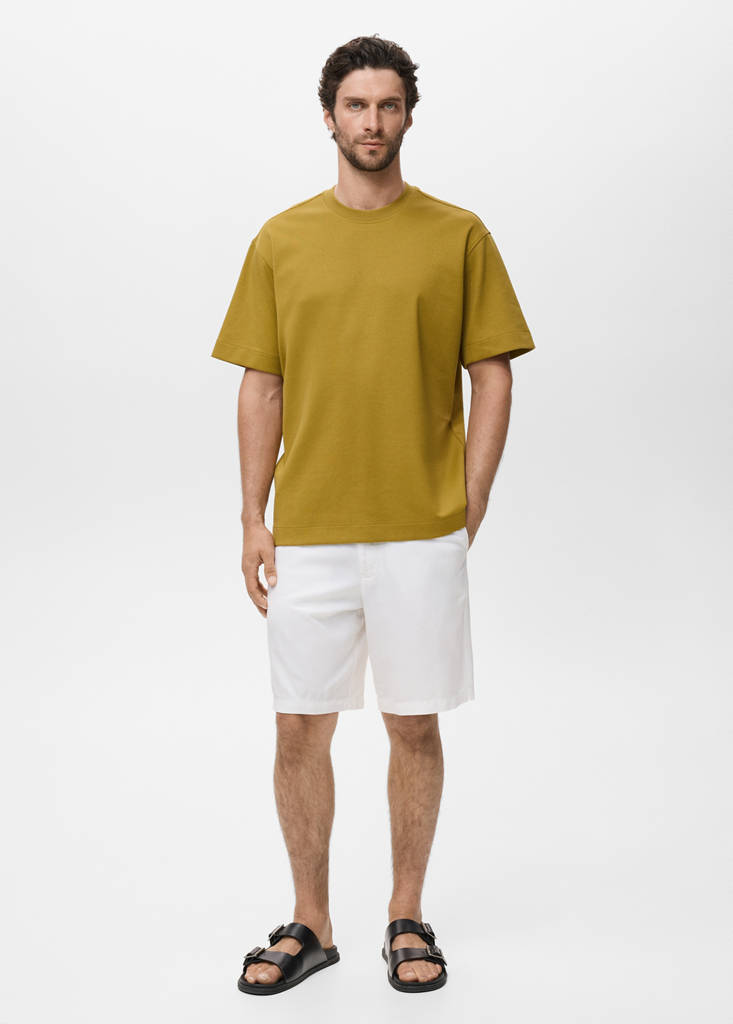 Relaxed-fit sweatshirt fabric t-shirt — Ochre