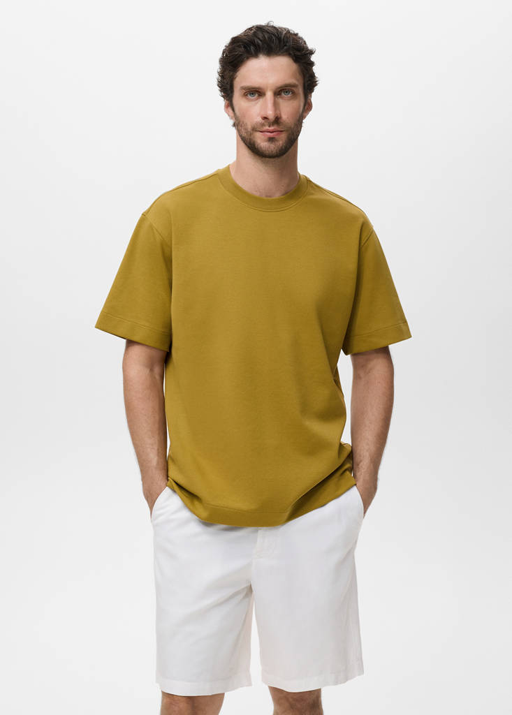 Relaxed-fit sweatshirt fabric t-shirt — Ochre