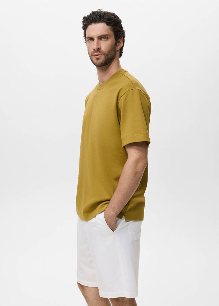 Relaxed-fit sweatshirt fabric t-shirt — Ochre
