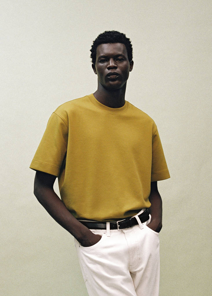 Relaxed-fit sweatshirt fabric t-shirt — Ochre