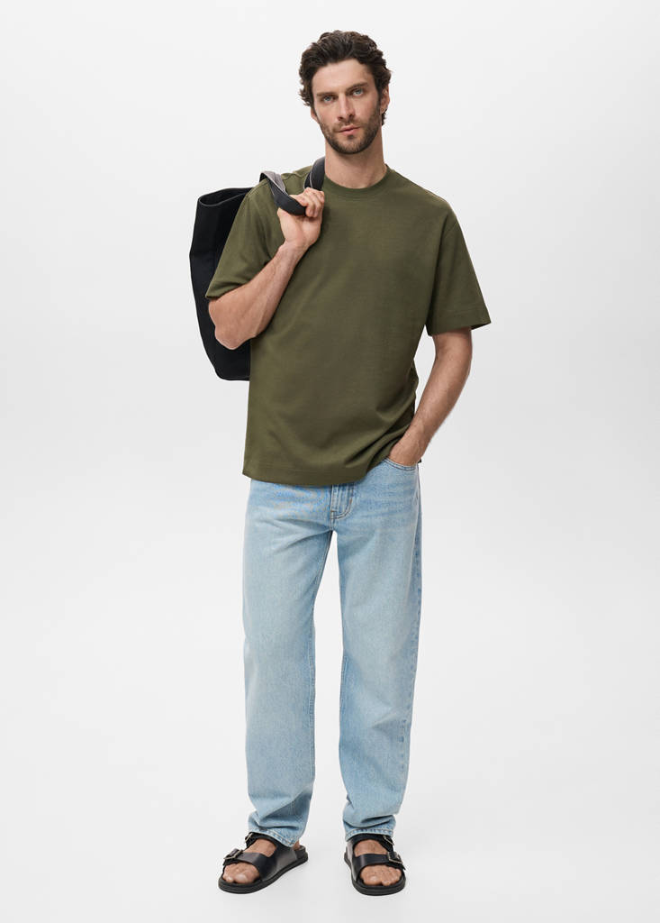 Relaxed-fit sweatshirt fabric t-shirt — Khaki