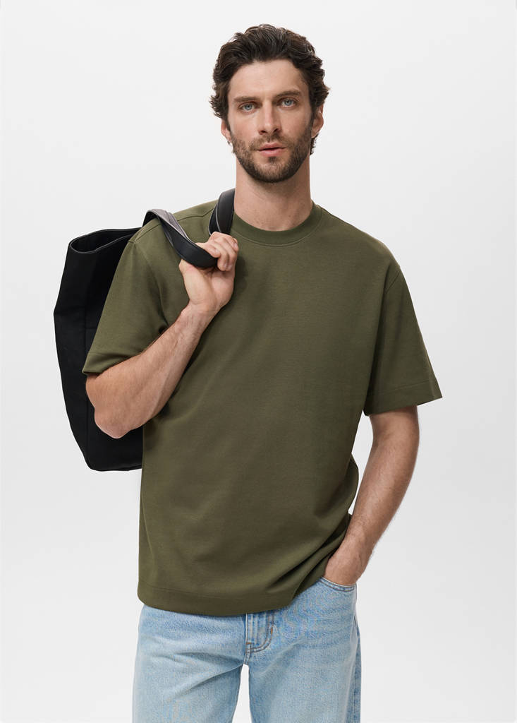 Relaxed-fit sweatshirt fabric t-shirt — Khaki