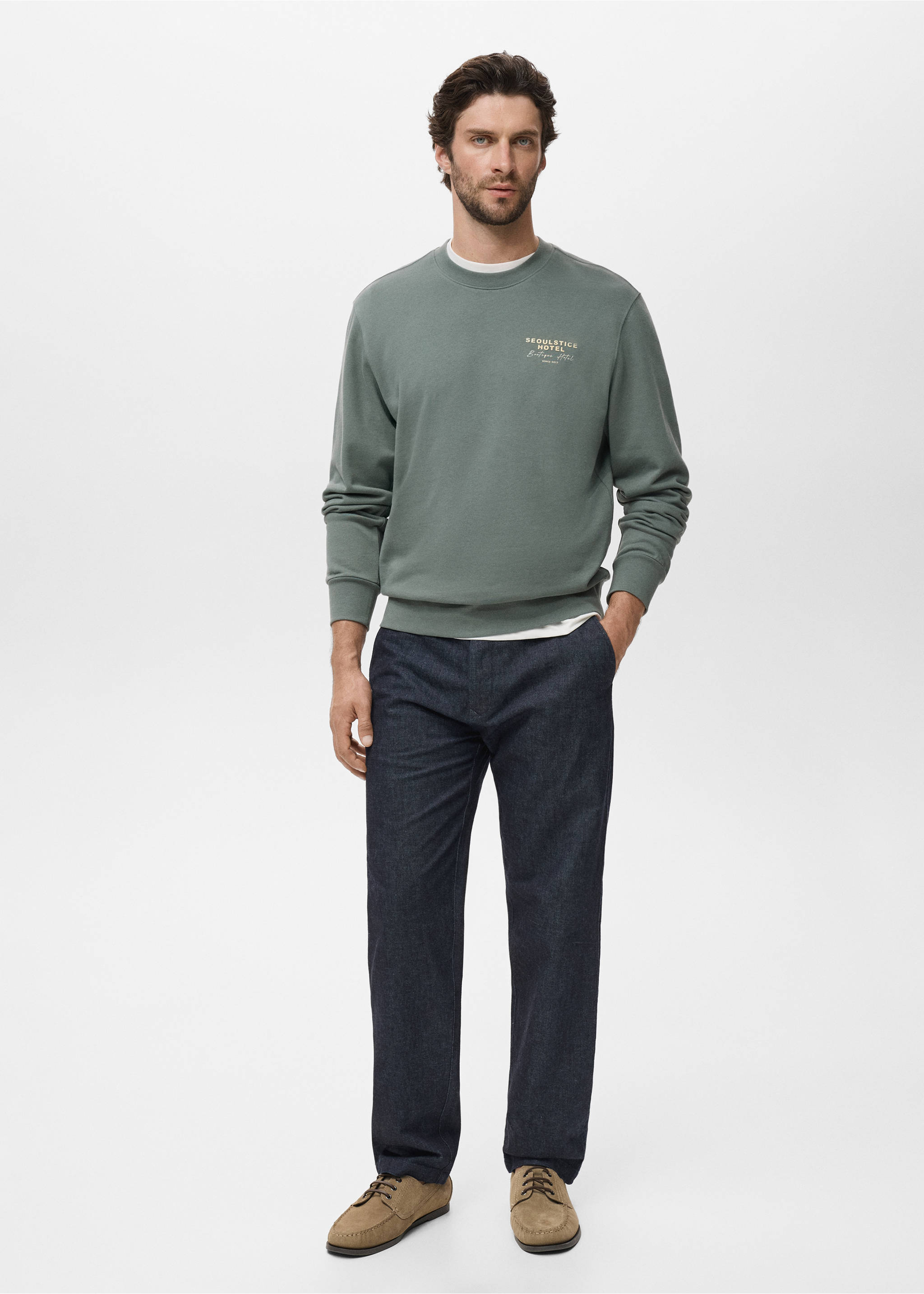 Printed cotton sweatshirt - General plane, Green. Ref: 17024440-00.