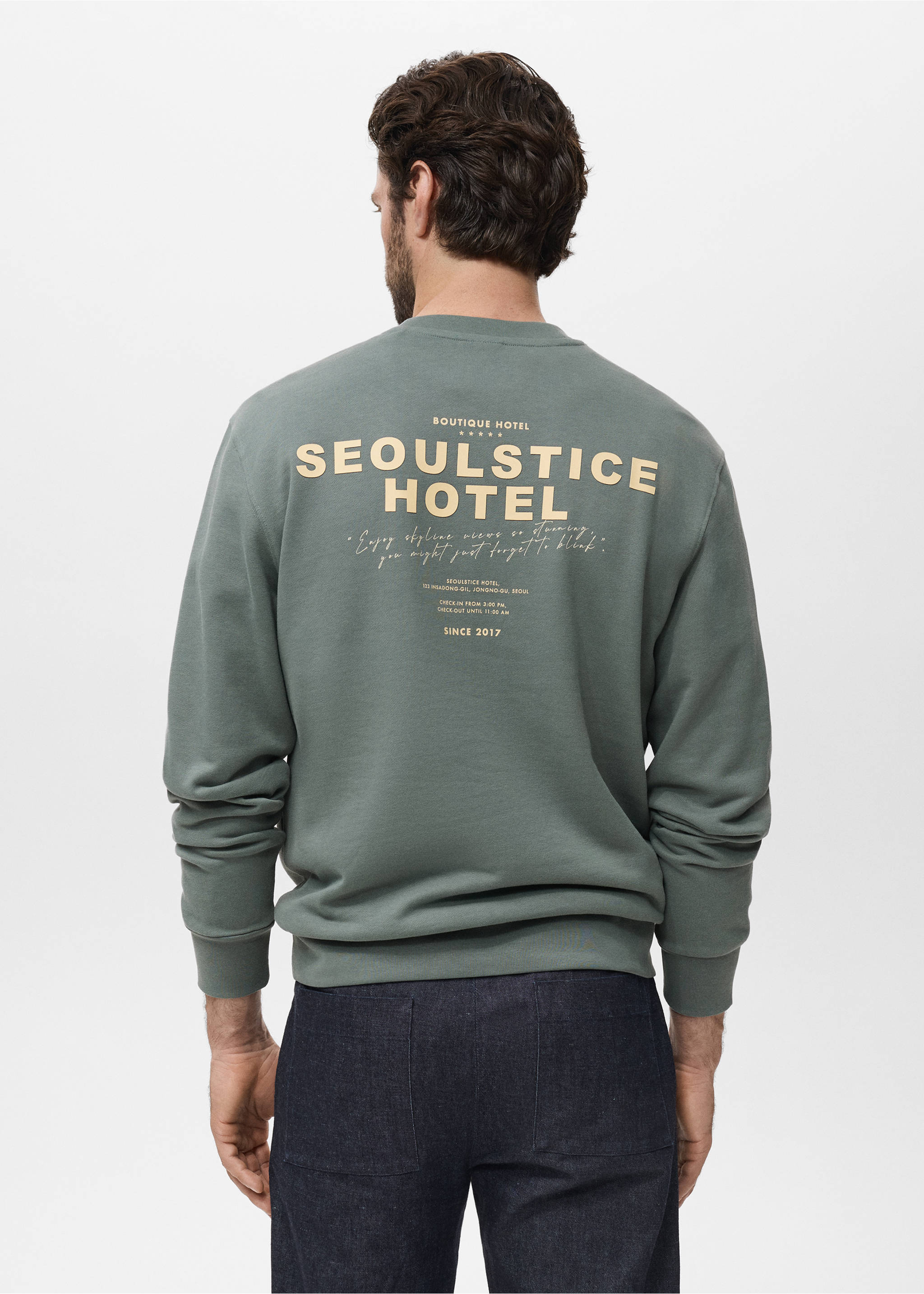 Printed cotton sweatshirt - Reverse of the article, Green. Ref: 17024440-00.