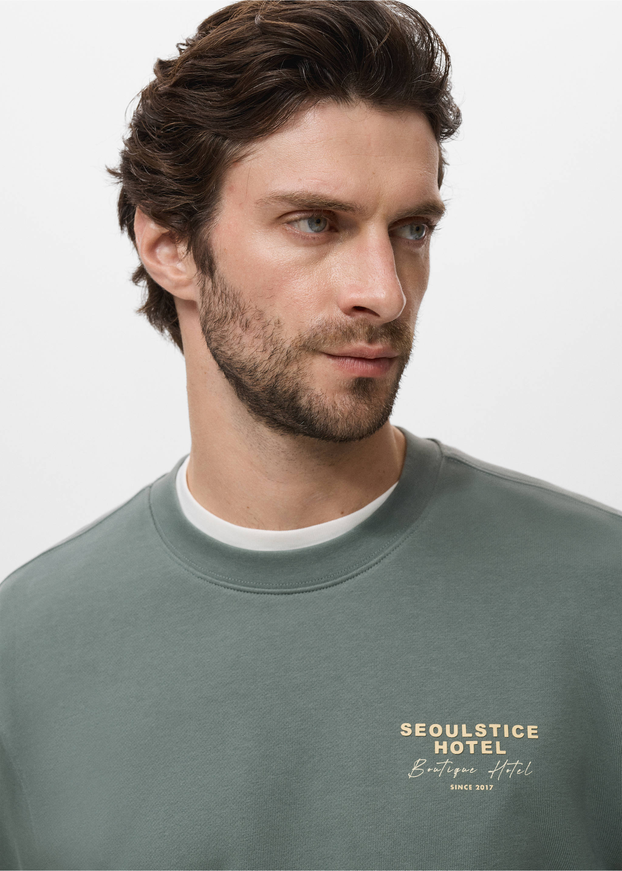 Printed cotton sweatshirt - Details of the article 1, Green. Ref: 17024440-00.