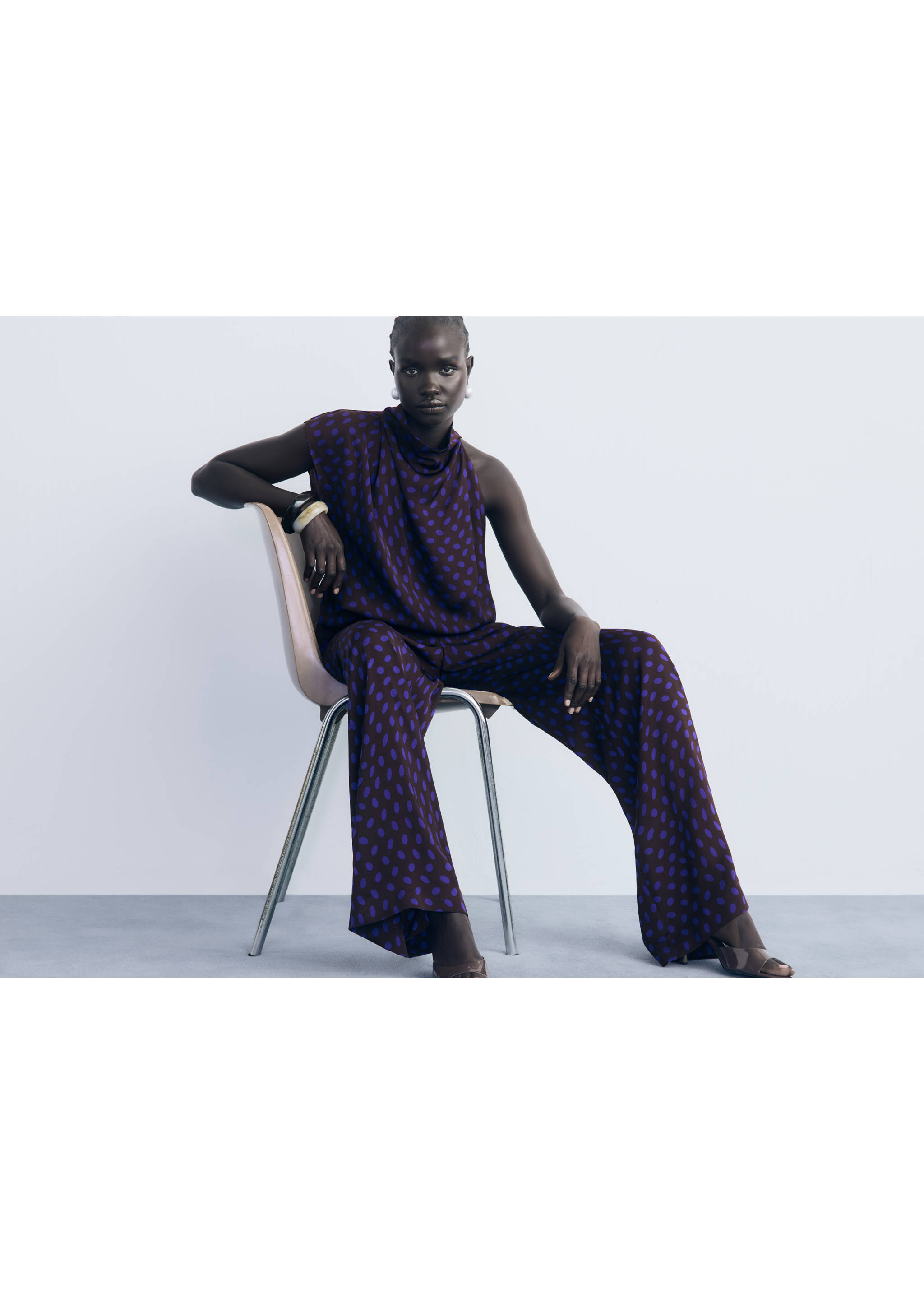 Blouse à pois col bénitier - Détail de l'article 1, Marron. Ref: 17024446-00.