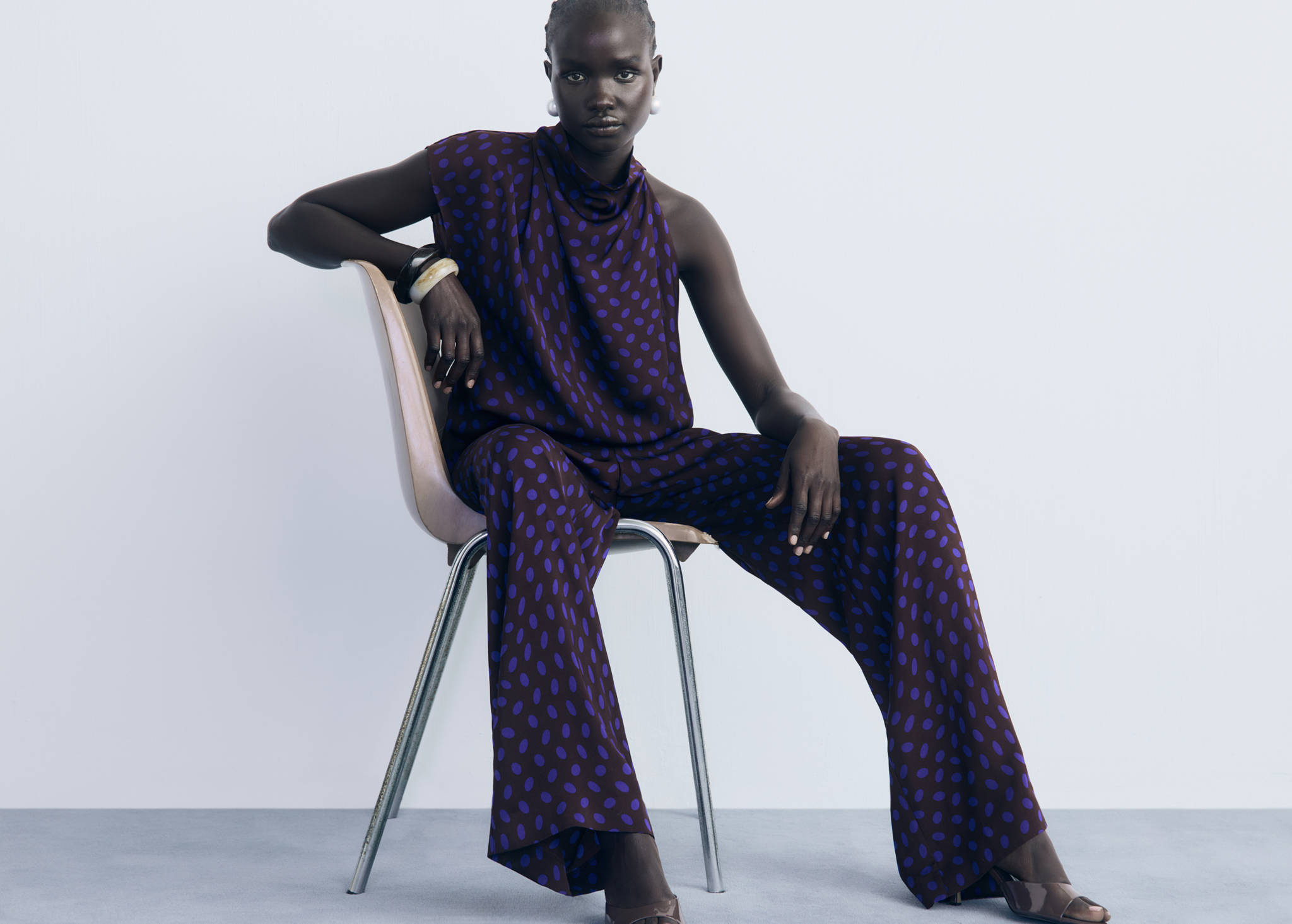 Polka-dot blouse with draped collar - Details of the article 1