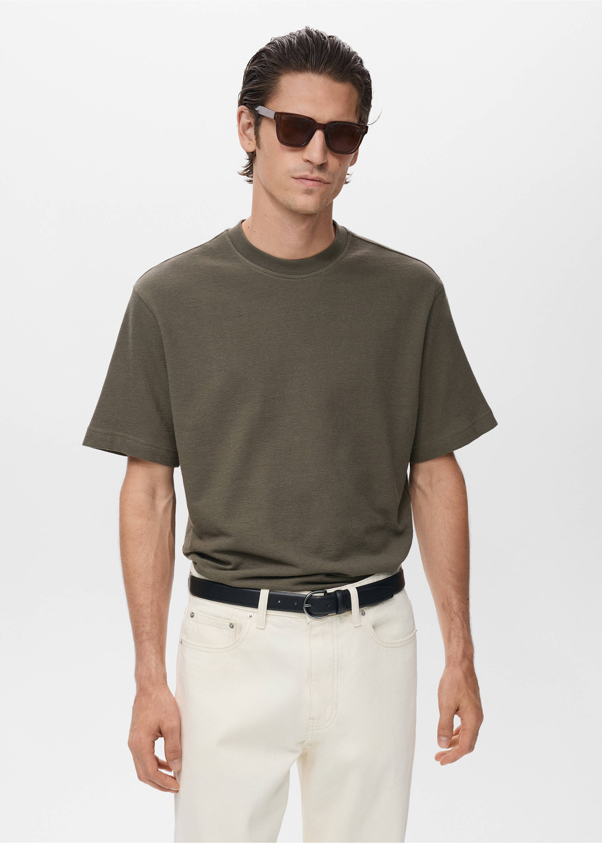 100% cotton relaxed-fit structured t-shirt - Medium plane, Medium Brown. Ref: 17024450-00.
