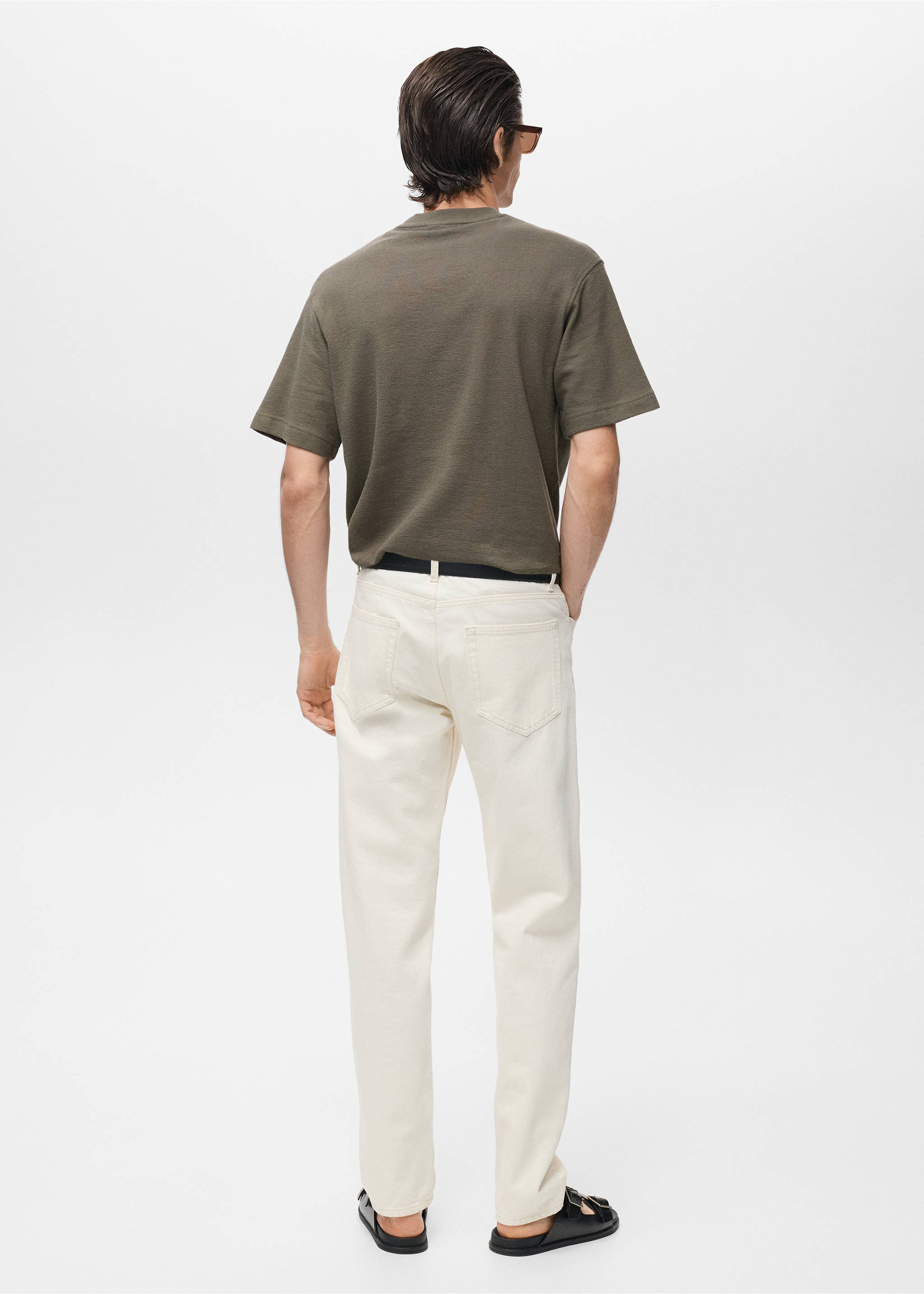 100% cotton relaxed-fit structured t-shirt - Reverse of the article, Medium Brown. Ref: 17024450-00.